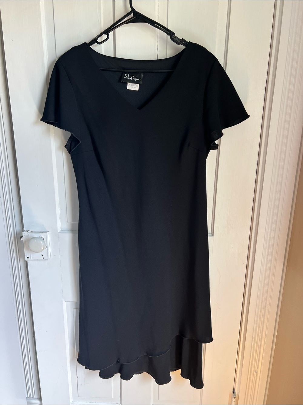 S.L. Fashions Black V-Neck Flutter Sleeve Midi Dress size 18W